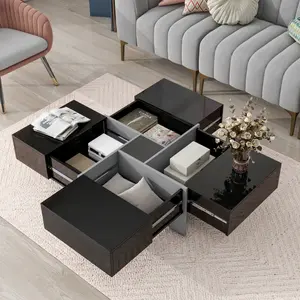 Bellemave Unique Design Coffee Table with 4 Hidden Storage Compartments UV High-gloss Modern Center Table for Living Room 31.5"x 31.5" Desk Gaming Desk Furniture - Minimal