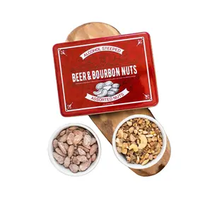 Assorted Beer & Bourbon Nuts Gift Tin – Bold Flavors in Cashews, Peanuts & Almonds, 16 oz Red Tin | Perfect for Birthday, Game Night & BBQ Snack Healthy