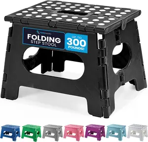 Folding Step Stool - Sturdy Enough Collapsible Stool to Support Adults and Safe Enough for Kids - Opens Easy with One Flip - Great for Kitchen, Bathroom or Bedroom (Black - 9 Inch)