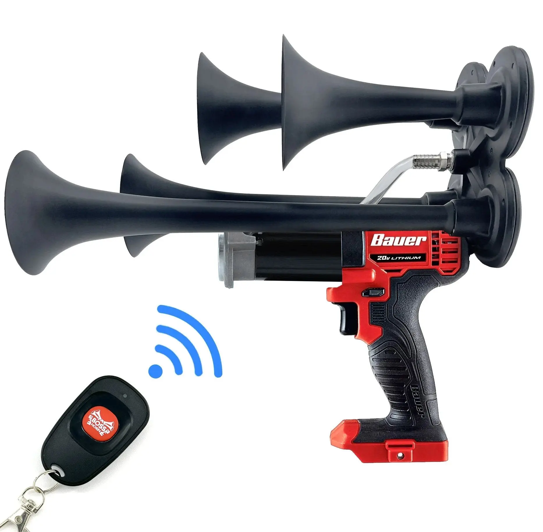 Bosshorn Quad Train Horn, Compatible with Bauer® 20V Battery, Loud Sound Accessory for Wind Instruments (Toys & Hobbies)
