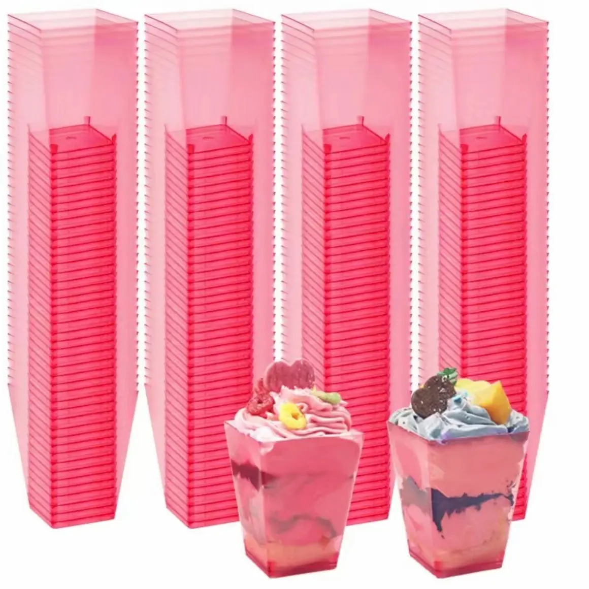 50Pack Plastic Dessert Cups, Square Clear Parfait Appetizer Cups, Mini Reusable Shooter Serving Cups,Party Dessert Shot Glasses for Tasting Disposable paper ring garland small cake container Transparent Cup