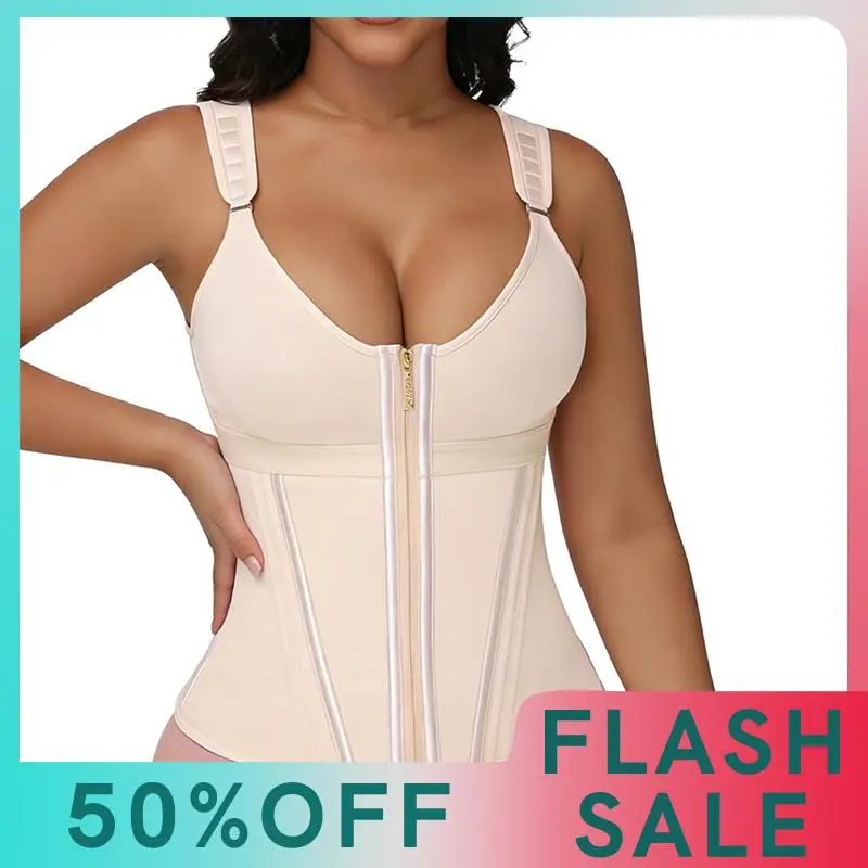 Women's Waist Trainer Corset with 17 Steel Bones, Tummy Control Faja Body Shaper Vest with Adjustable Straps, Zipper and 3 Hooks for Workout, Waist Trainers, Compression
