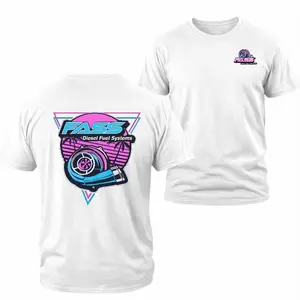 FASS Diesel Turbo Graphic T-shirt, 2 Sides Retro Neon Fuel Systems Turbocharger Artwork, Soft Cotton Blend Workwear Tee for Men Women Mechanics Diesel Truck Performance Gift Men's and women's tops suitable for everyday wear and all seasons