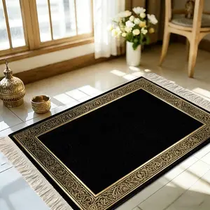 1pc Minimal Black-Gold Trim Foldable Prayer Pad, home & travel ready, stain-quiet compact, multi-size faith essential, Muslim Prayer Rugs, Prayer Mats