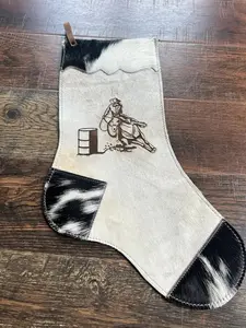 Barrel Racer Natural Cowhide Christmas Stocking
