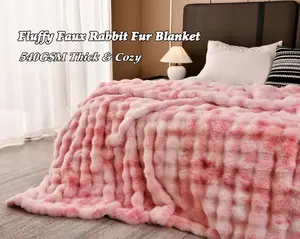 H&D 540GSM Faux Rabbit Fur Blanket, Thick Fluffy Plush Blanket Double-Sided Soft Cozy Blanket for Couch Sofa Bed, All Season Warm Gift