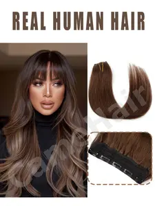 Human Hair Clip-In Extensions - Real Human Hair Light Size Double Weft -Skid Technology Breathable & Comfortable Clip-In Extensions for Women Human Hair Extensions Clip ins darkest brown to brown jet black natural balck and light blonde for Halloween Chri