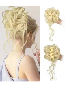 10 INCH Messy Bun Synthetic Extension Hair Piece Tousled Updo Hair Buns Extension Elastic Hair Band Hair Pieces Synthetic Curly Hair Bun Scrunchie For Women Girls Soft Synthetic Hair