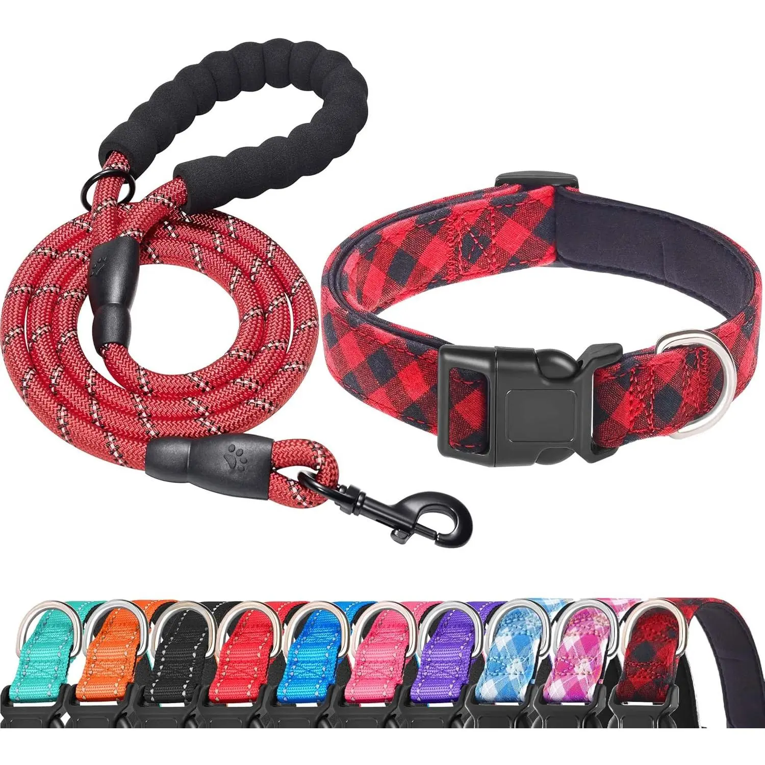 Red Plaid Collar+Leash