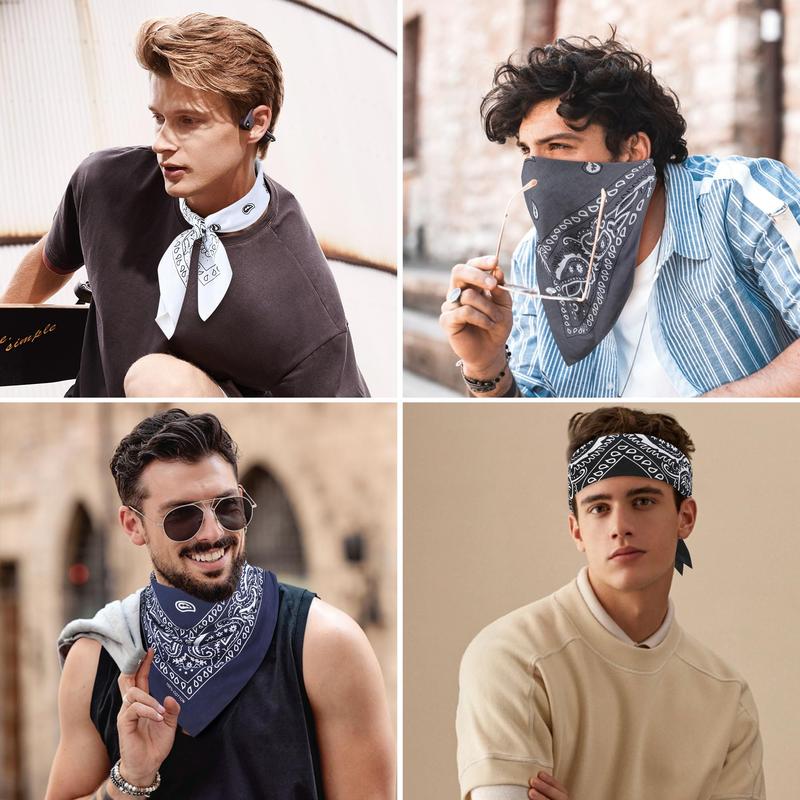 4 Pack 21" x 21" Large Bandanas for Men & Women, Multi-Purpose Bandana Headbands, Square Head Scarf ﻿