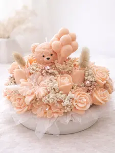 Peach Teddy Rose Candle Bouquet Handmade Scented Candle Gift  Floral Design