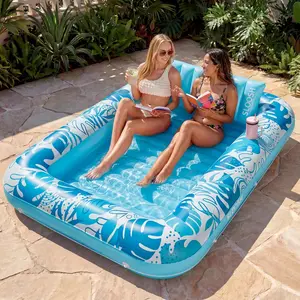 Extra Large Inflatable Sun Tanning Lounger, 85x57 Inch Water Float Bed with Pillow, 4-in-1 Blow Up Pool Float for Adult Outdoor Party