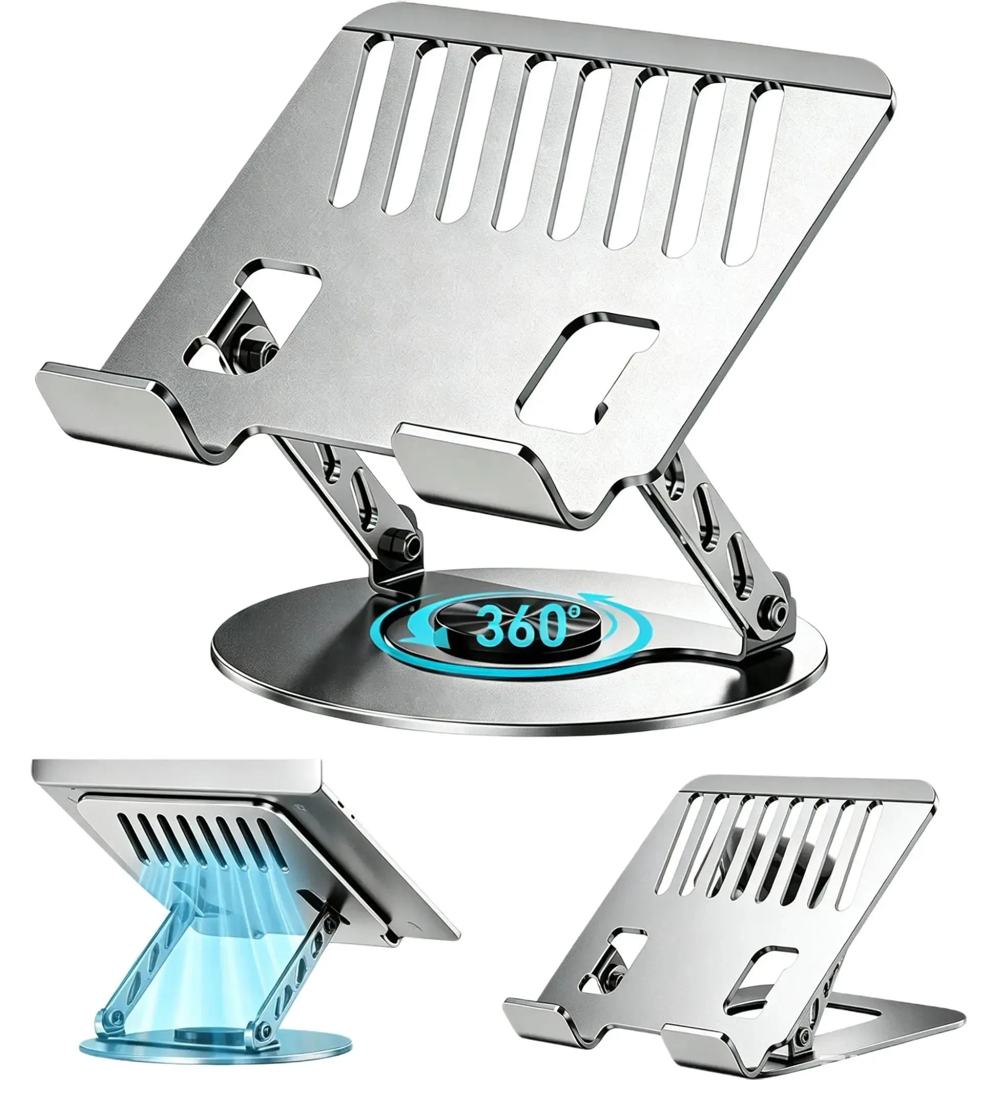 360° Rotating Adjustable Laptop Stand, Aluminum Alloy Foldable Ergonomic Laptop Riser with Heat Vent, Compatible with 10-17.3 Inch Laptops & Tablets