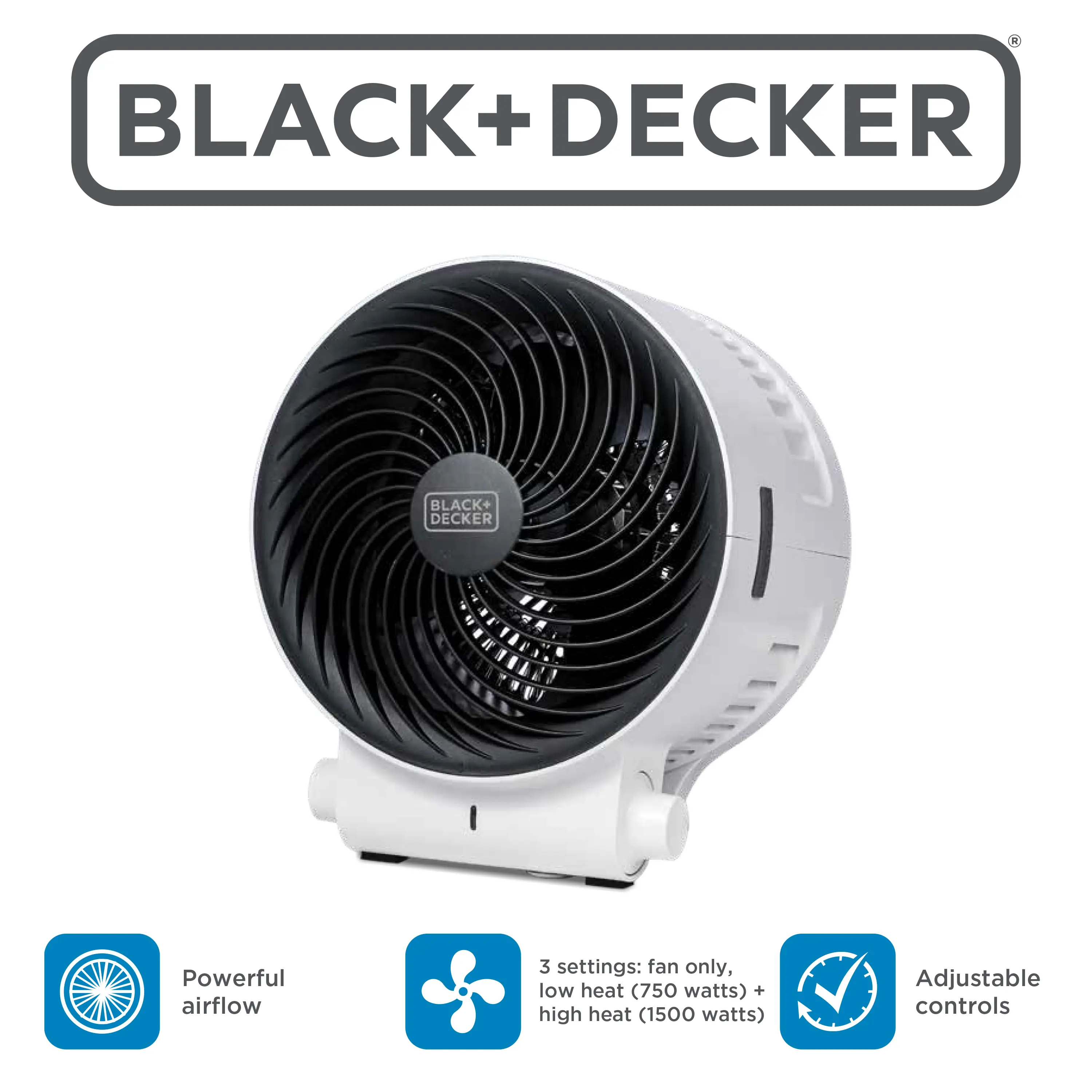 3 Settings, 750W/1500W Space Heater & Cooling Fan for Home Office, Safety Overheat & Tip-over Protection, Easy Dial Controls