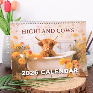 2026 Highland Cow Doodle Typography Calendar, Fun Monthly Planner Organizer, Cute Bath Design, Home Office Farmhouse Decor, Perfect Gift, Birthday Christmas