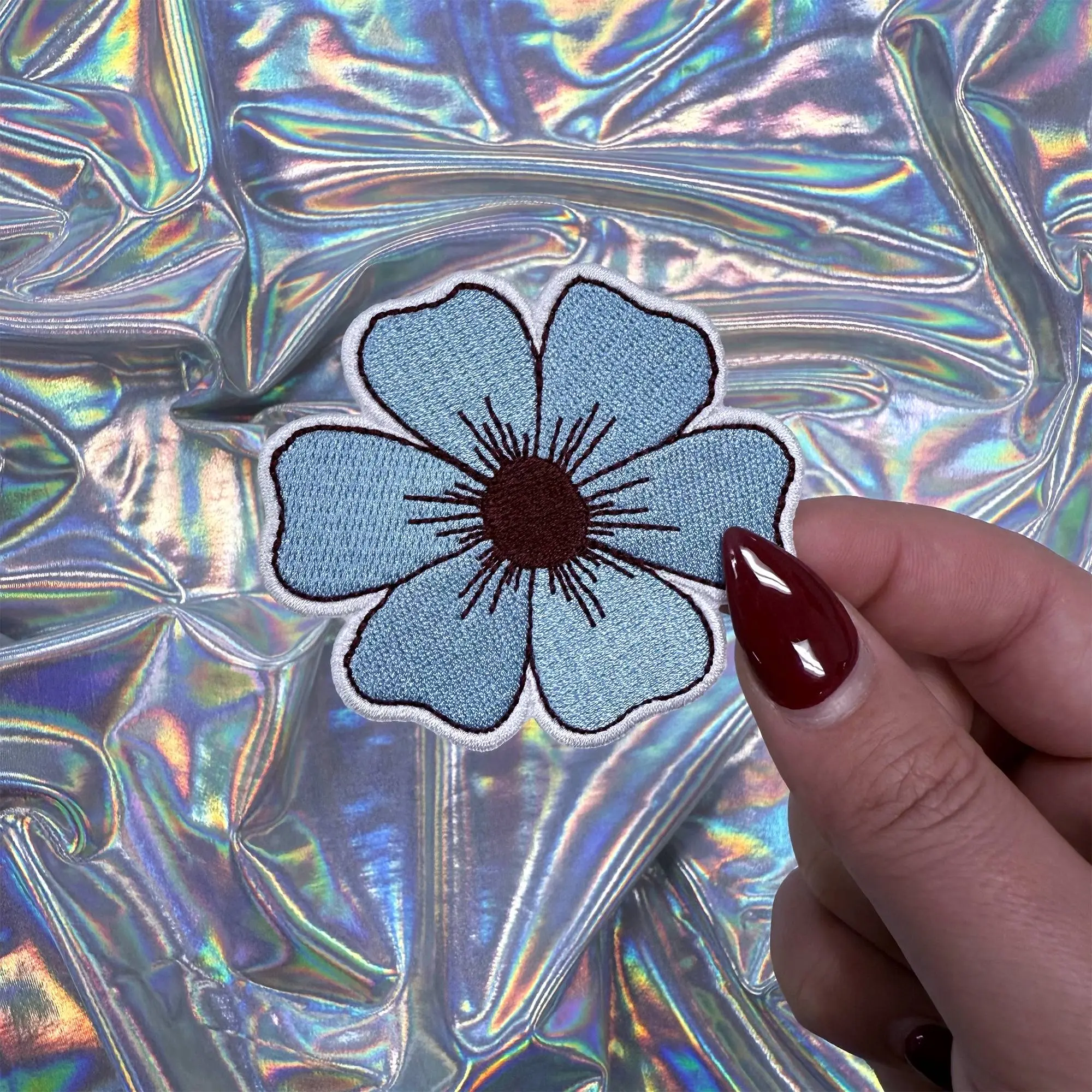 Blue Flower Iron On Patch