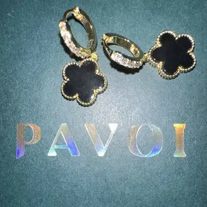 PAVOI 14K Gold Plated Clover Earrings for Women - Clover Drop Dangle and Stud Earrings with Mother of Pearl or Onyx Gemstone - Lucky Trendy Jewelry