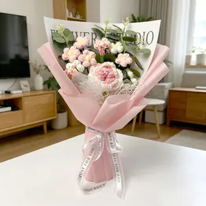 Handmade Crochet Flower Bouquet, Ready-To-Use Bridal Wedding Bouquet, Knitted Yarn Flowers for Valentine's Day, Mother's Day, Anniversary Gift, Decorative Artificial Flowers