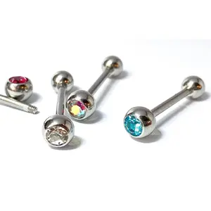 4pc Bulk Pack Gem Ball Steel Tongue Rings 14g Tounge Body Jewelry