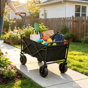 Heavy Duty All Terrain Folding Camping Wagon Cart, 220LBS/450LBS/680LBS Load Capacity Black Multifunctional Utility Trolley, Portable Fold Cart for Shopping, Sports, Backyard & Garden Equipment Hauling