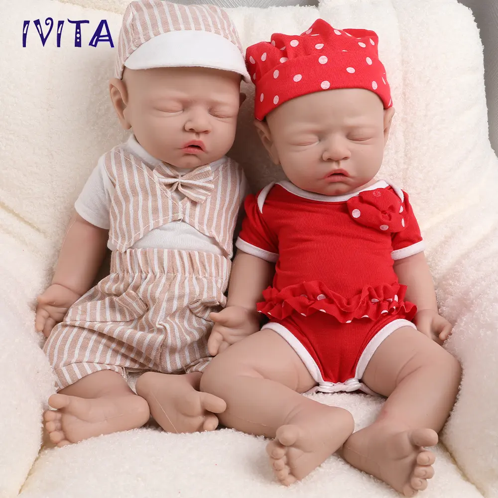 IVITA 17'' Sleeping Silicone Reborn Baby Eyes Closed Full Body Platinum Silicone Newborn Doll Adorable Mouth Open Silicone Baby Infant Doll Can Take Pacifier