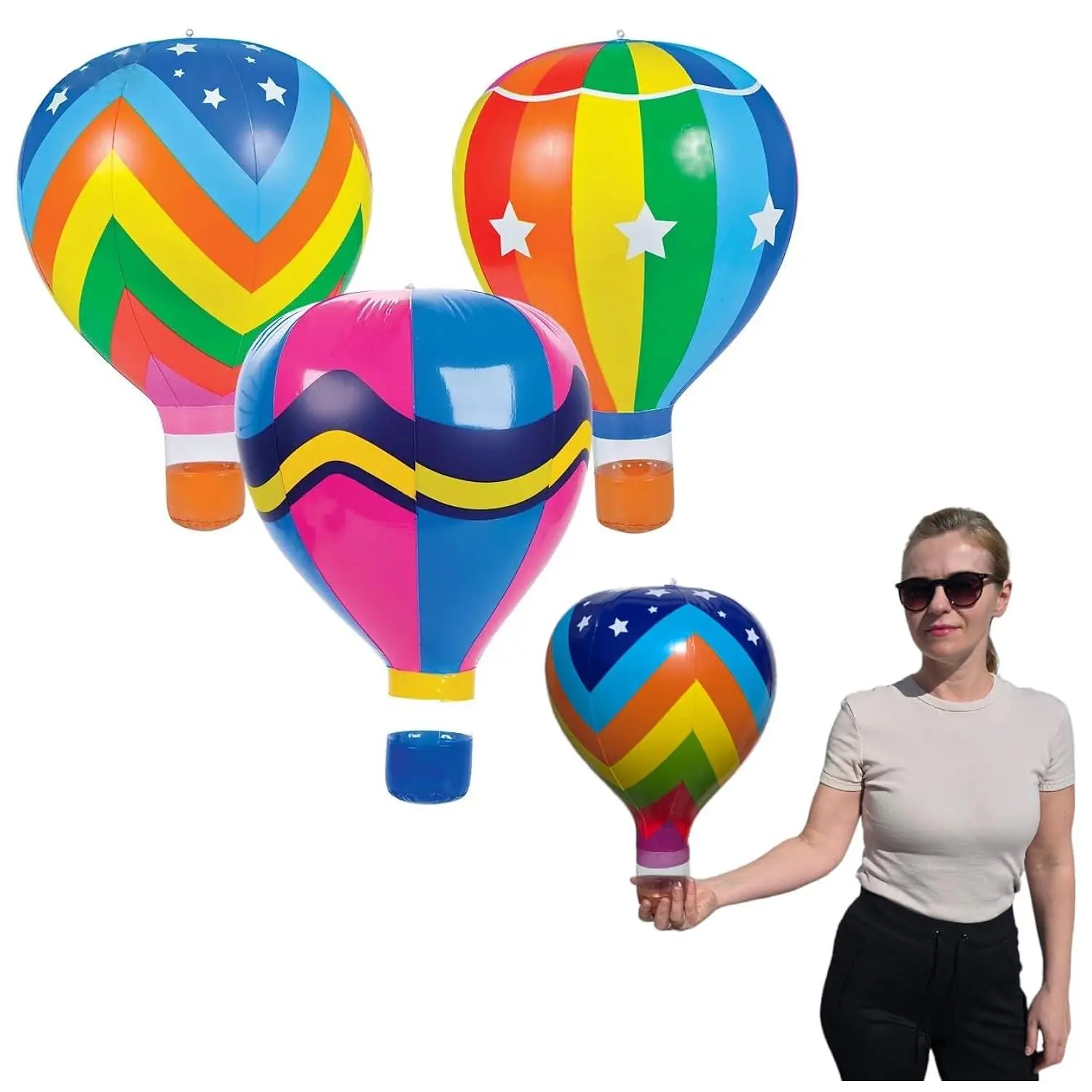 Hot Air Balloons (18") Vinyl. 3 Styles Multicolor Inflatable Balloons, Great Kids Party Favor, Fun Colors, Theme Party, Gift (3 Designs, 3 Pack)