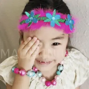 Trolls headband,Poppy headband,poppy crown,trolls crown,trolls chunky necklace,trolls flower headband,trolls flower headpiece,party favor