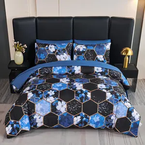 7 Pieces Blue Black Full Size Bedding Sets Marble Comforter Set White Floral Bedding Comforter Sets Gold Geometric Bed in A Bag with Sheets for Men