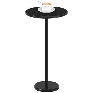 Black Drink Table Small Round Pedestal Side Table with Marble Base Modern  Table for Patio Sofa Couch Chair, Black