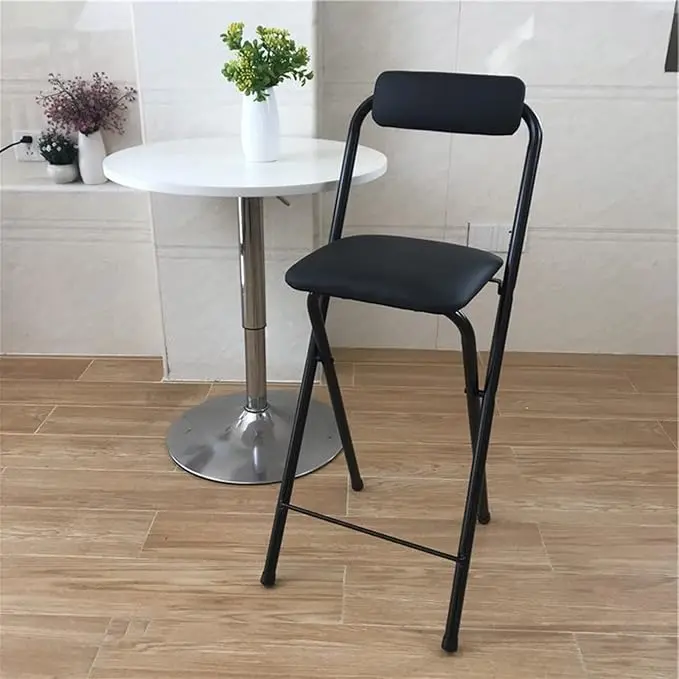 CNCEST 29 In Modern Armless Bar Folding Chair - PU Leather Cushioned Seat & Backrest, Portable Tall Frame, 275lbs Load Capacity, Comfortable Functional Folding Chair for Kitchen, Garden, Comfortable Folding Chairs, Bar Folding Chairs