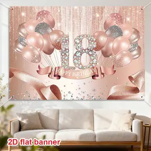 Rose gold birthday decorations - 18th birthday banner, party and photo backdrop fabric, suitable for birthday celebrations, gift ideas and photography props