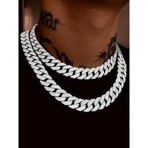 Sparkling Cuban Link Chain, Punk Style Unisex Statement Necklace