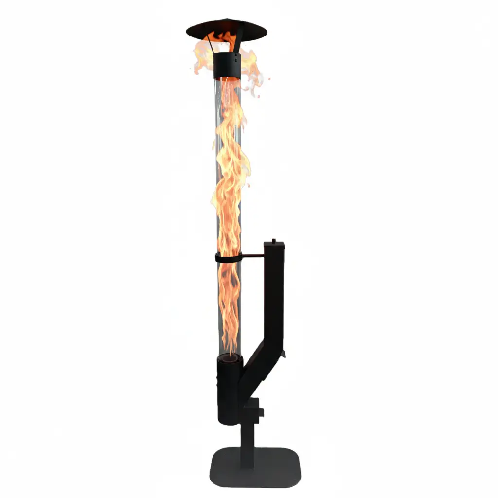 70 inch Steel Smokeless Wood Pellet Fire Torch with Glass Tube, Tall Outdoor Patio Bonfire Ambiance 70 inch Steel Smokeless Wood Pellet Fire Torch with Glass Tube, Tall Outdoor Patio Bonfire Ambiance