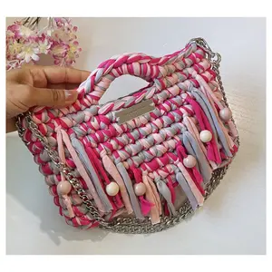 Hand Woven Crossbody bag | Handmade Recycled Yarn Clutch with Lining | Summer Gift for Her