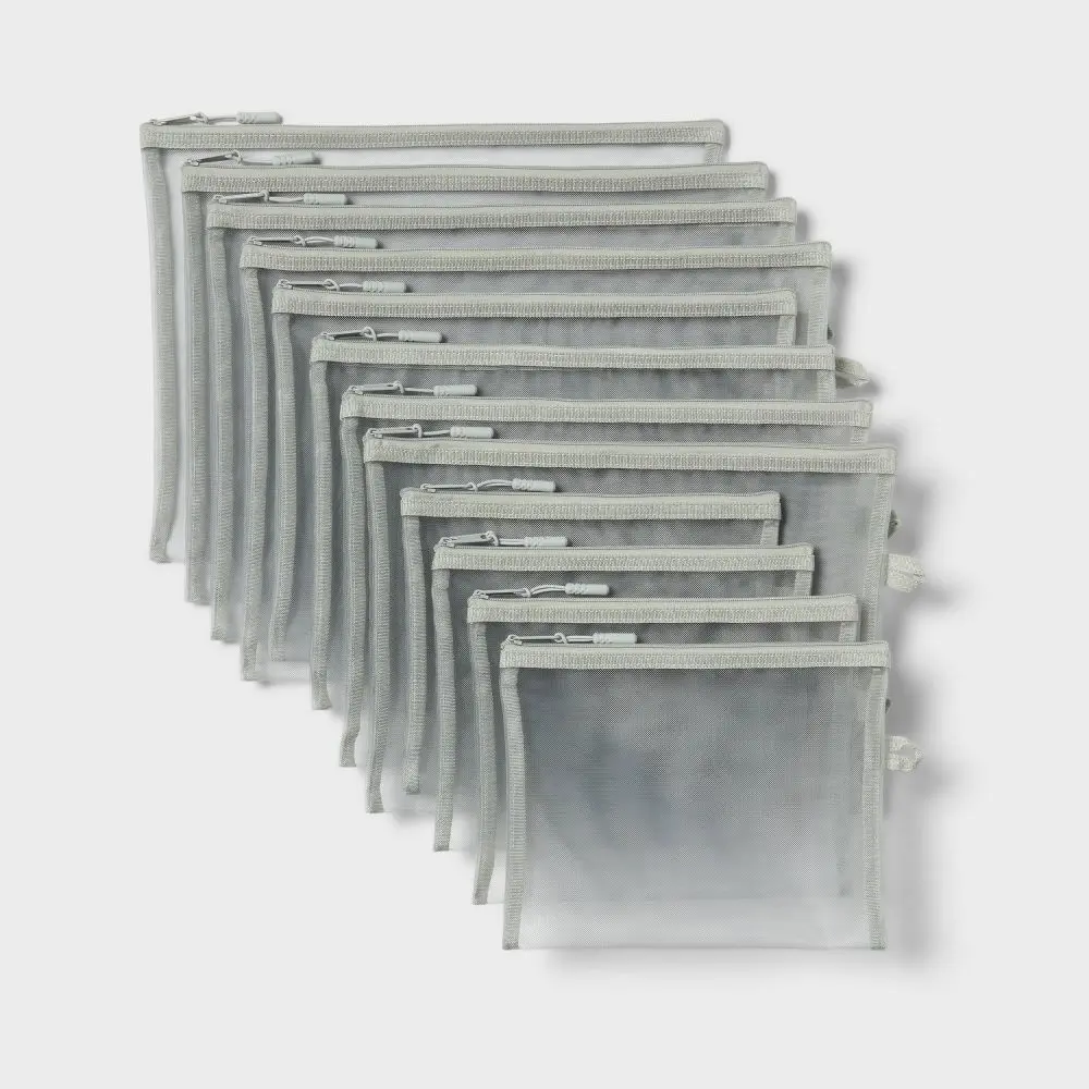 up&up Gray Mesh Zipper Pouches Bulk Multipack, Organiser Reusable Resealable Storage Bags for Organizing Office School Supplies