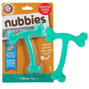 Nubbies T-bone Dog Toys  Peanut Butter Flavor - Durable Nylon Chewing For Dogs Done Teeth Cleaning Chewers Help Remove Plaque And Tartar