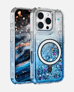 Glitter Liquid MagSafe Case – iPhone 16 Pro Max – Blue Sparkle – Shockproof, Bling Design, Magnetic Charging Compatible