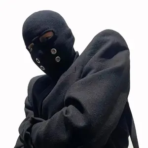 Urban Style Black Knitted Face Mask - Full-Cover Balaclava with Vent Holes for Winter Warmth & Street Fashion