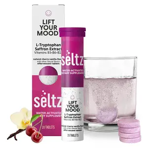Seltz Lift Your Mood - Effervescent Tablets for Mood and Energy Support, L-Tryptophan, Saffron Extract, and B Vitamins (B3, B6, B12), Cherry Vanilla Flavor, No Added Sugar, 20 Tablets