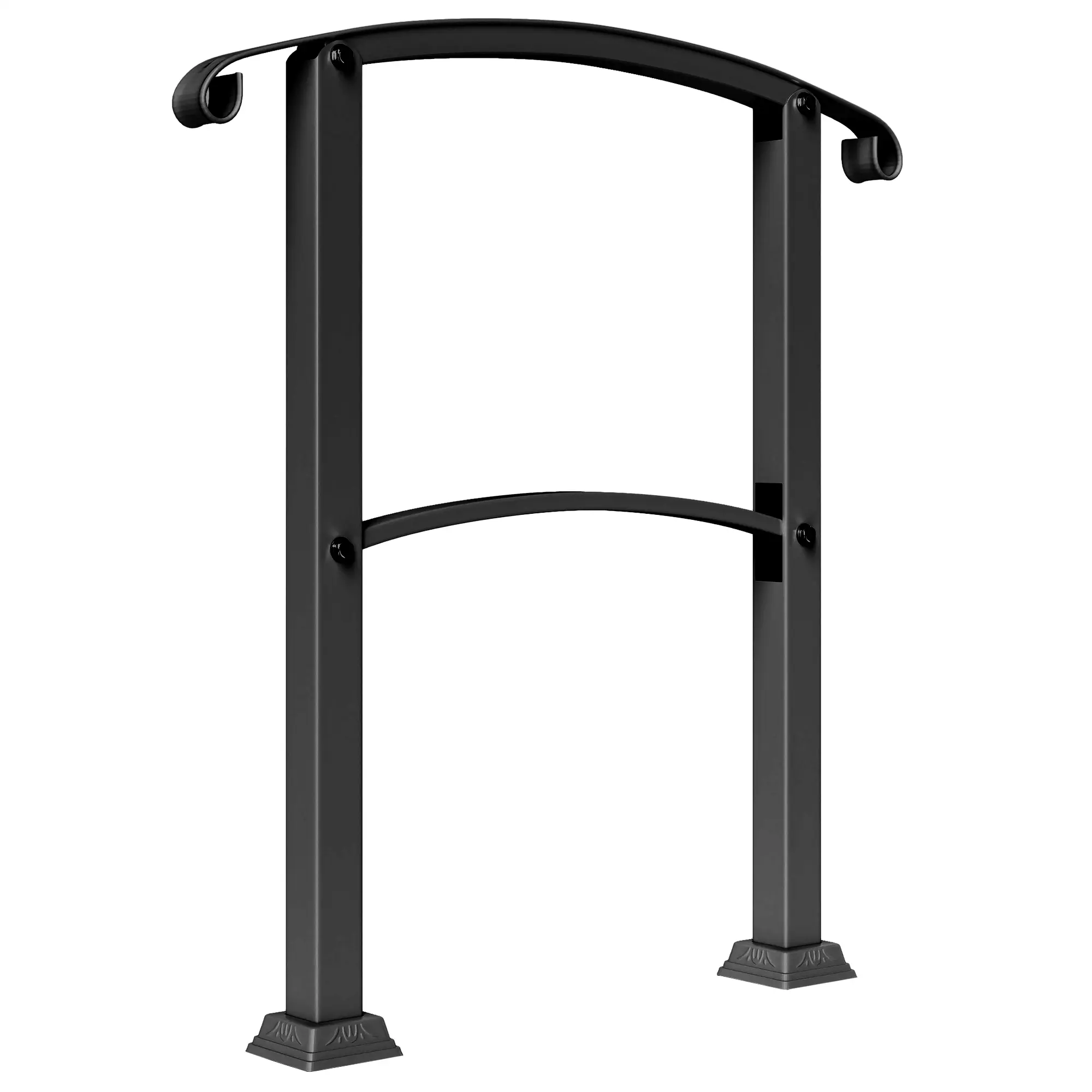 Black Powder Coated Metal Adjustable 0 To 45 Degree Handrail For One To Three Outdoor Steps Complete Installation Kit For Concrete Wood Brick Deck Stairs