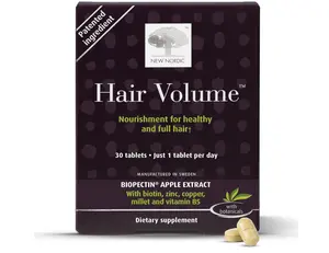 New Nordic Hair Volume Tablets, 3000 mcg Biotin & Biopectin Apple Extract, Hair Vitamins to Support Natural Hair Growth, 30 Count (Pack of 1)