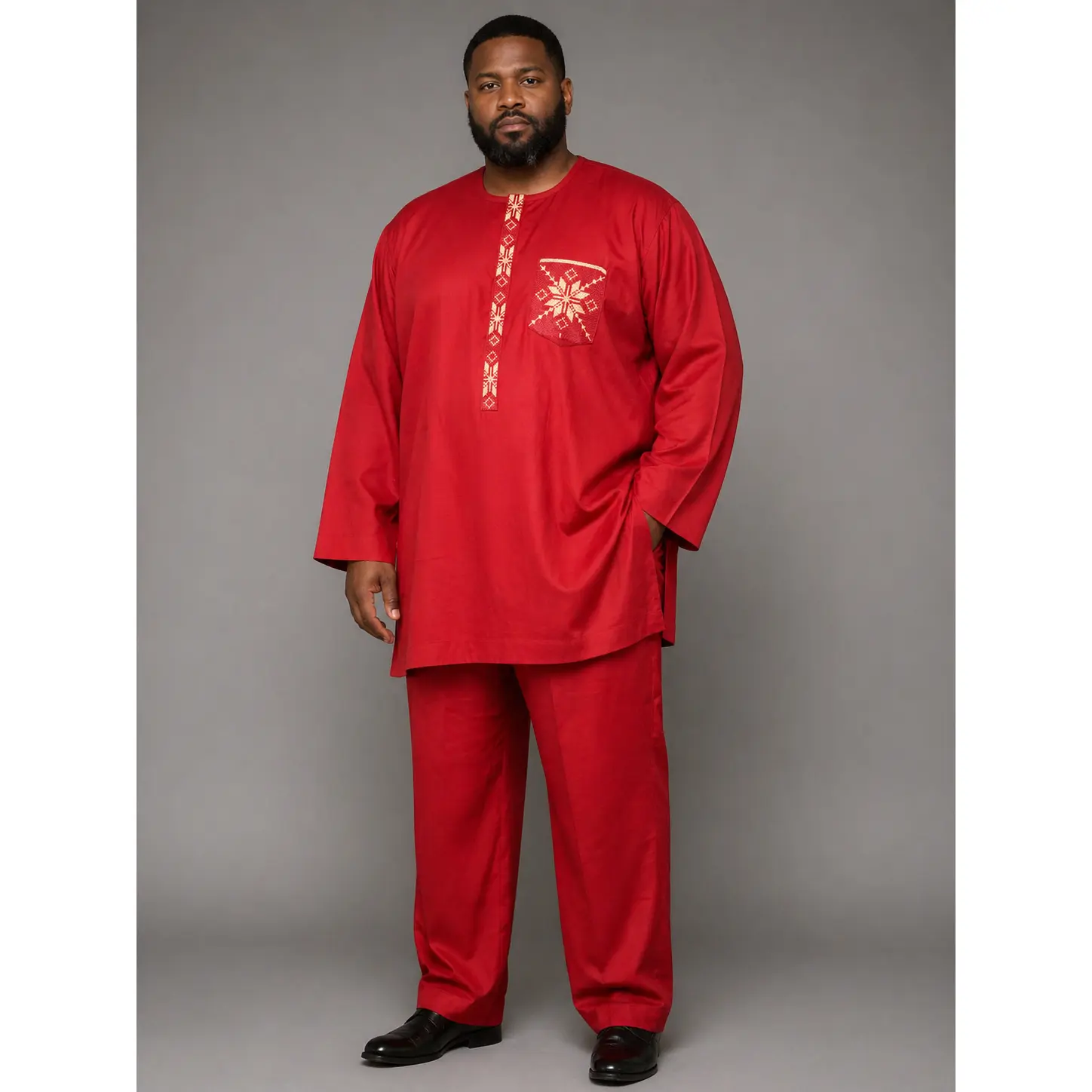 Men's Crimson Royal Heritage Clothing Set, Menswear with Classic, Oversized Tunic, Elegant Design for Formal Occasions, Trouser, Matching