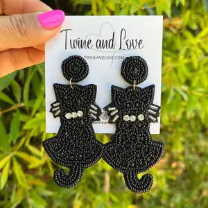 Black Cat Beaded Earrings