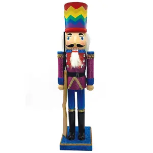 Wooden Vibrant Nutcracker with Chevron-Hat Wizardi F07M6-10 blue stand