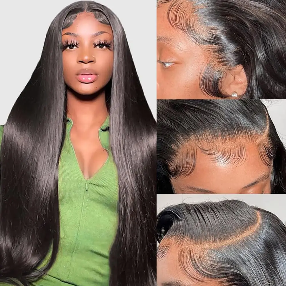 Lumi Hair Natural Color Black Synthetic Bodywave Straight Wig 13x6 Lace Front 30 Inches Long Straight Hairpiece Fashion women's wig cute and sexy wig ,Do Not Bleach, Dye, or Use High Heat，summerwig，summerhairstyle，budgetfriendlywigs