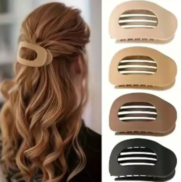 Solid Color Hair Clip, 4pcs Oval Acrylic Hair Clips Set for Women, No Trace Flat Large Hair Clip, Elegant Minimalist Frosted Solid Color Hair Clips fo