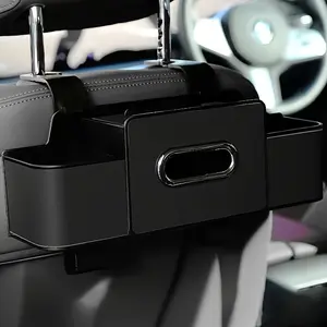 Car seat backrest organizer, with tissue holder and adjustable hook - double-layer storage space for snacks/drinks, durable ABS storage box for easy installation, compact suitable for all vehicles, car organization, road traveler, Car Interior Accessory