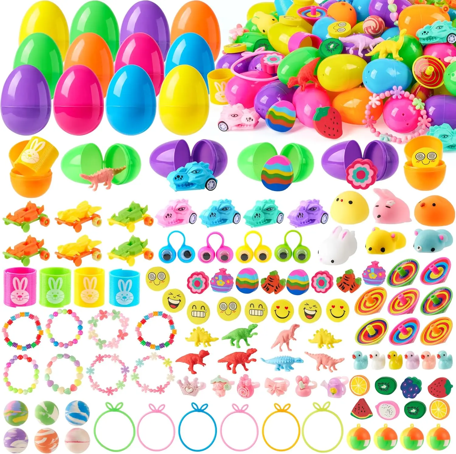 100Pcs Prefilled Easter Eggs with Assorted Toys, Prefilled Easter Eggs with Toys, Easter Basket Stuffers for Kids, Easter Egg Hunt, Toddler Easter Basket Stuffers