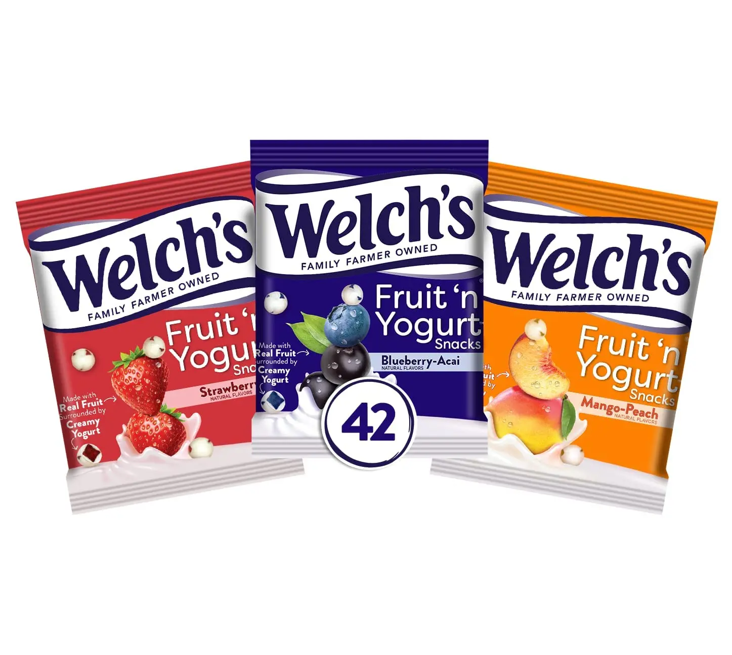 Welch's Fruity Yogurt Candy Snacks Variety Pack - Strawberry, Blueberry Acai Flavors, 0.7 oz Single Serve Bags