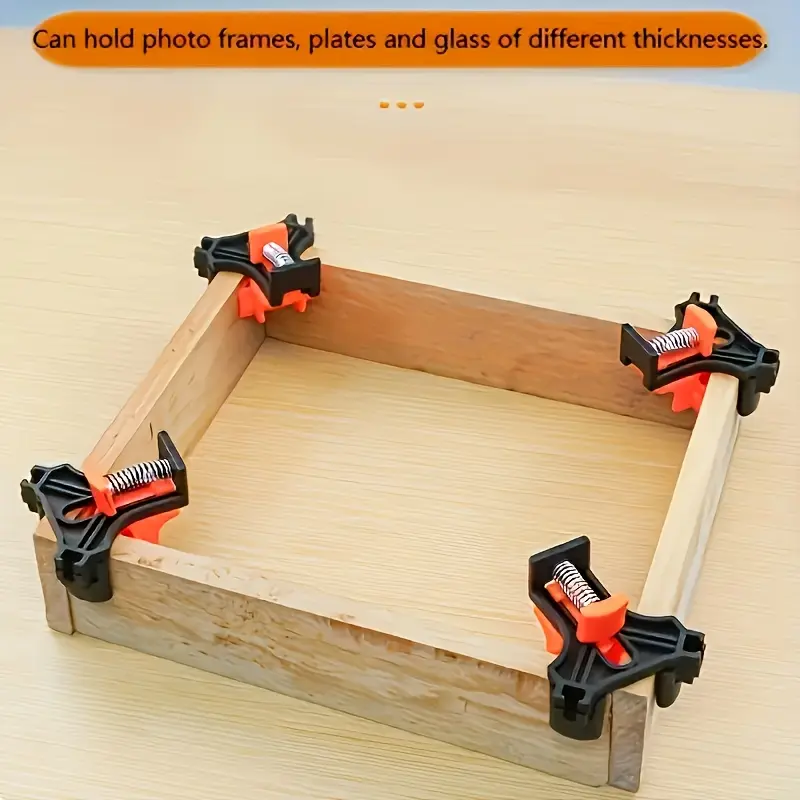 4pcs Adjustable Spring-Loaded Right Angle Corner Clamps - Heavy-Duty Plastic Woodworking Clamps with Ergonomic Handle & Locking Mechanism, Clamp with Thread, Multi-angle Clamping For Cabinets, Photo Framing